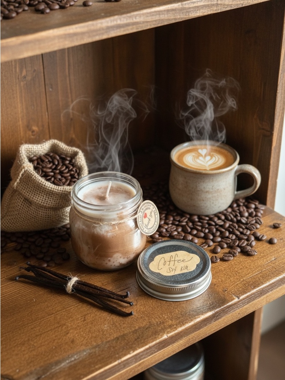 Handmade Coffee-Scented 8 oz Single Wick Soy Jar Candle - Brown